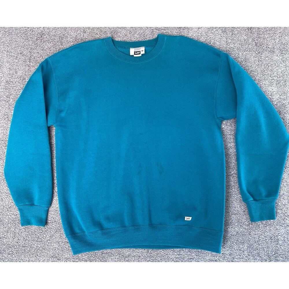 Vtg Lee Heavyweight Men's Sweatshirt Blank Teal Made In USA 90's Size XL